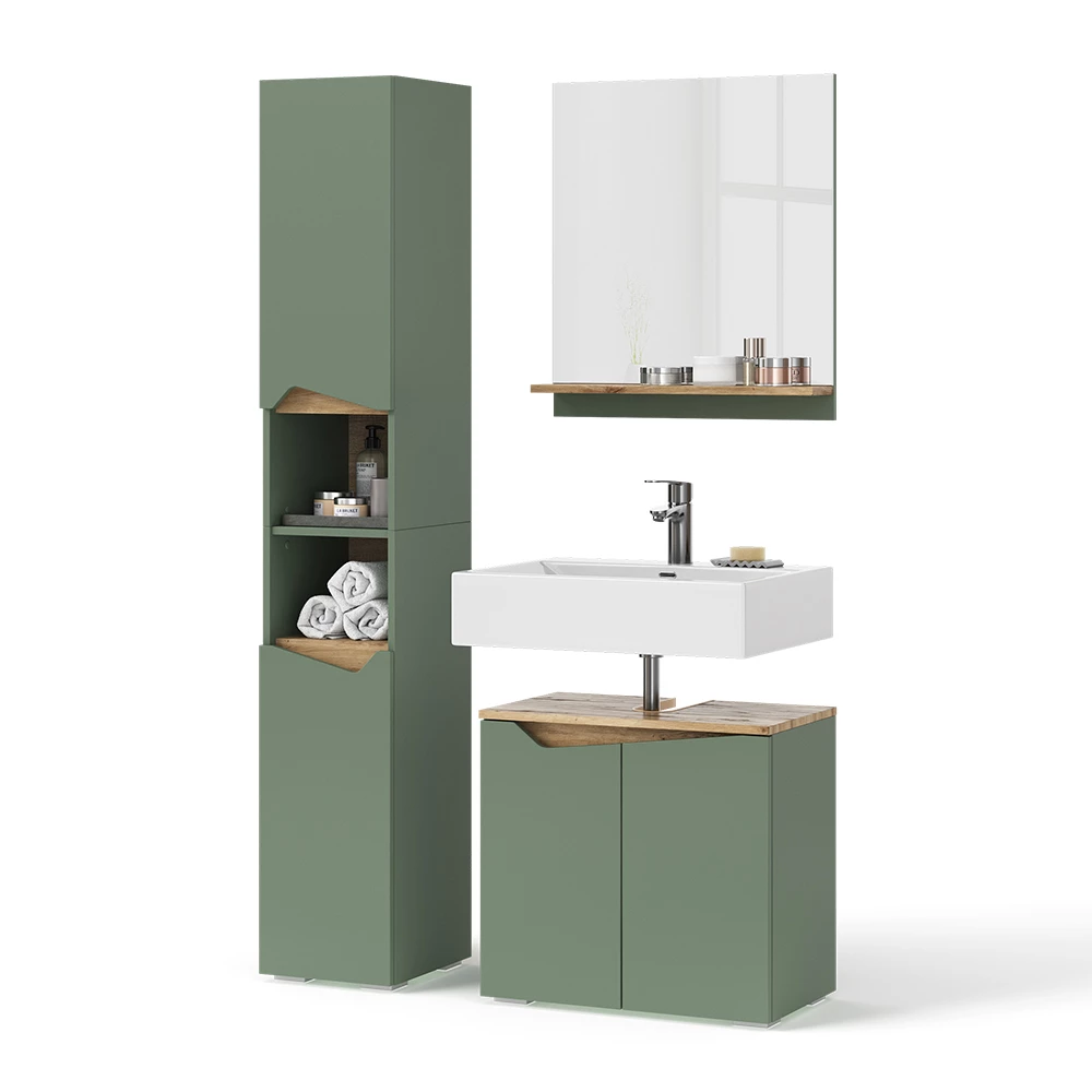 Vicco Badkamermeubelset Groen/Kunstzinnig 3 delen, met hoge eenheid, Marelle