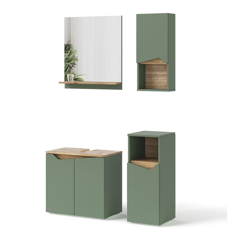 Vicco Badkamermeubelset Groen/Kunstzinnig 4 Teile, Marelle