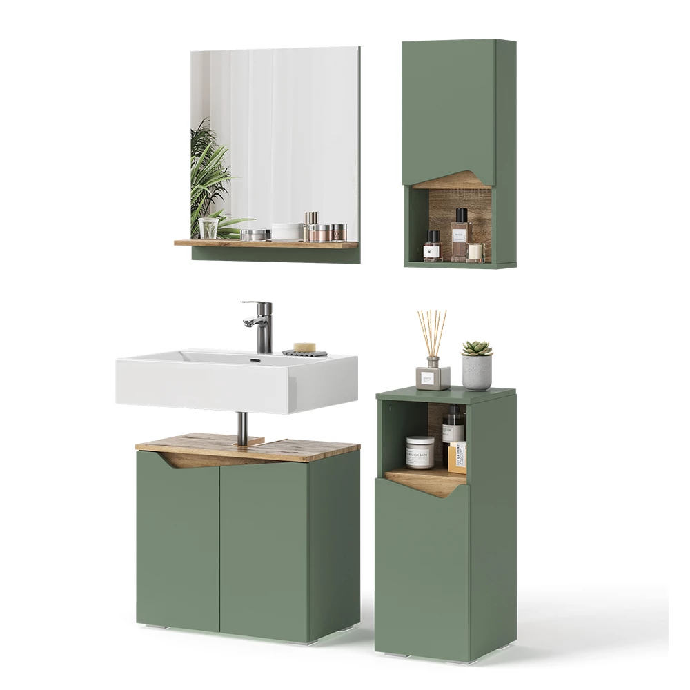 Vicco Badkamermeubelset Groen/Kunstzinnig 4 Teile, Marelle