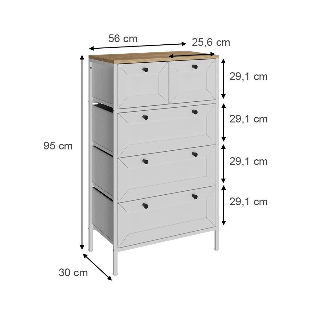 Vicco Beistelltisch Branco 56x95 cmmit 5 Schubladen, Belaro
