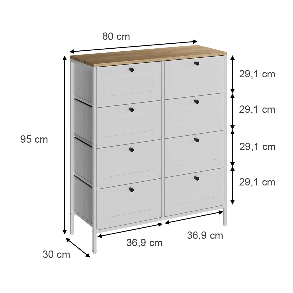 Vicco Šatníková skriňa biely 80 x 95 cm s 8 zásuvkami, Belaro