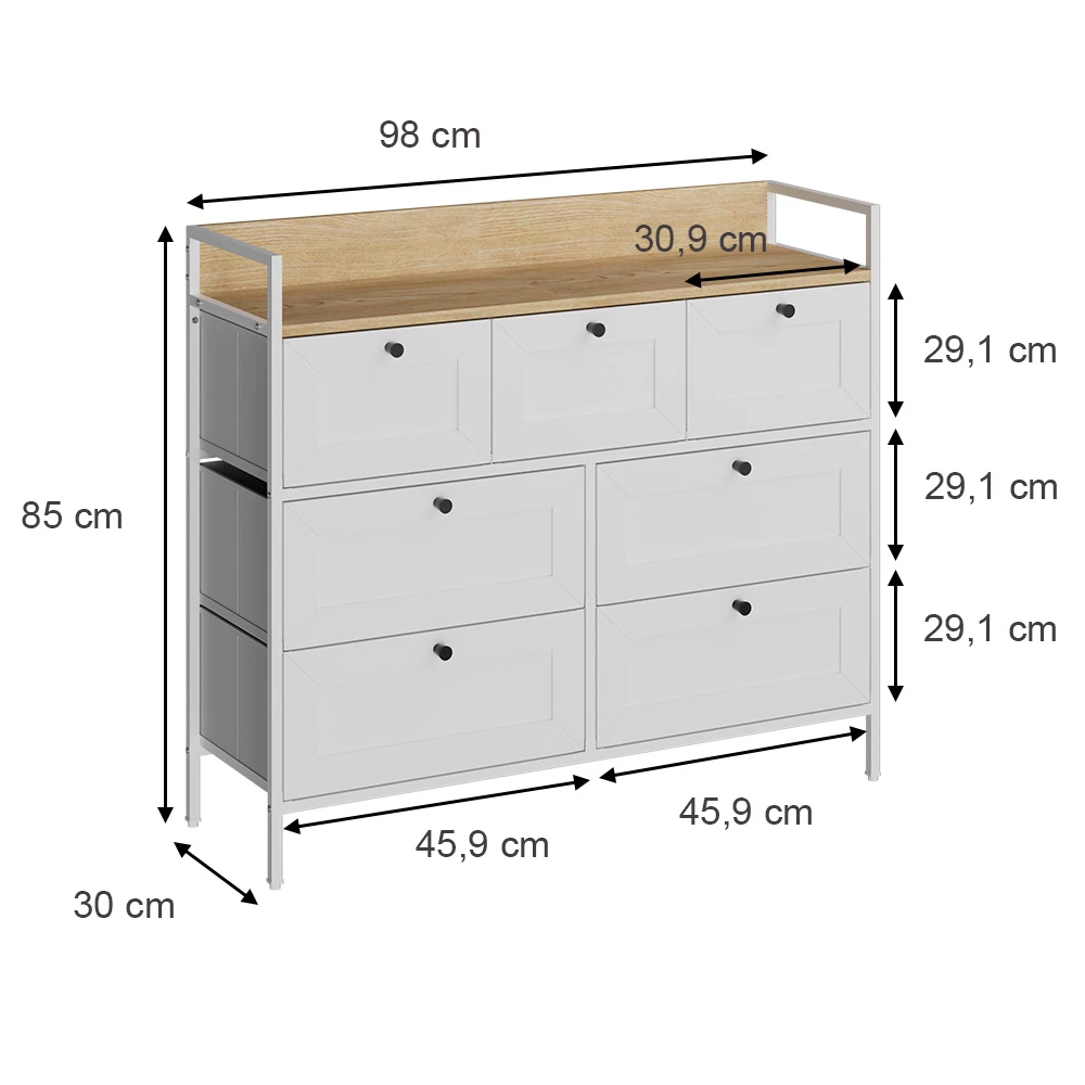 Vicco Sidobord Vit 98x85 cmmed 7 lådor, Belaro