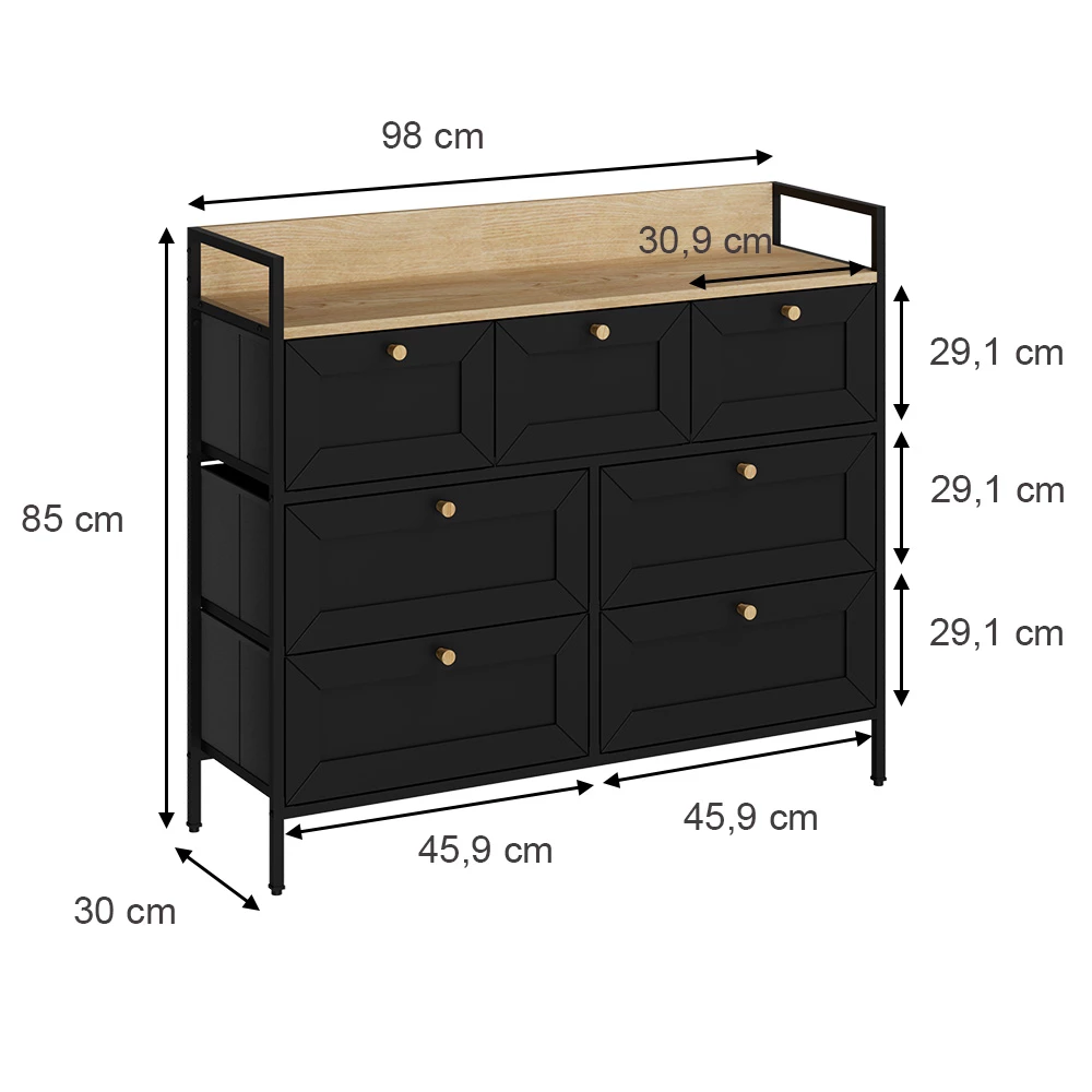 Vicco Príborník čierna 98 x 85 cm so 7 zásuvkami, Belaro