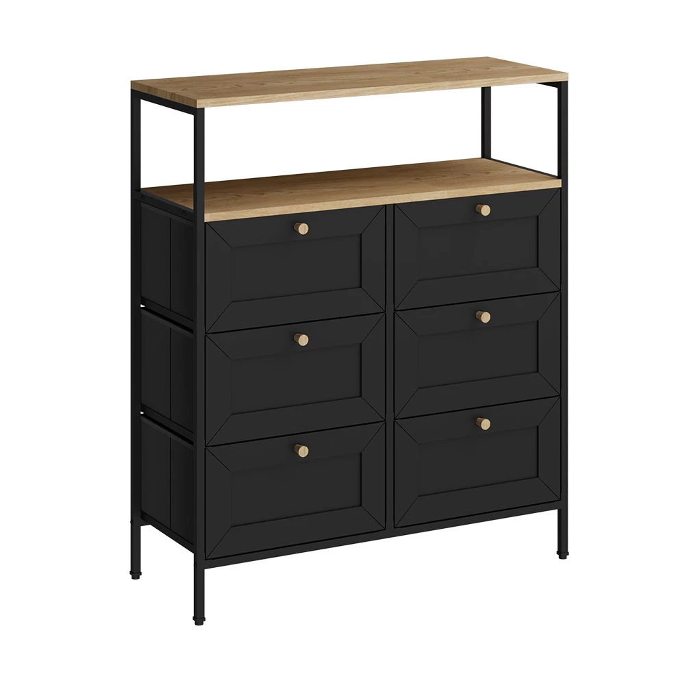 Vicco Beistelltisch Preto 80x95 cmmit 6 Schubladen, Belaro