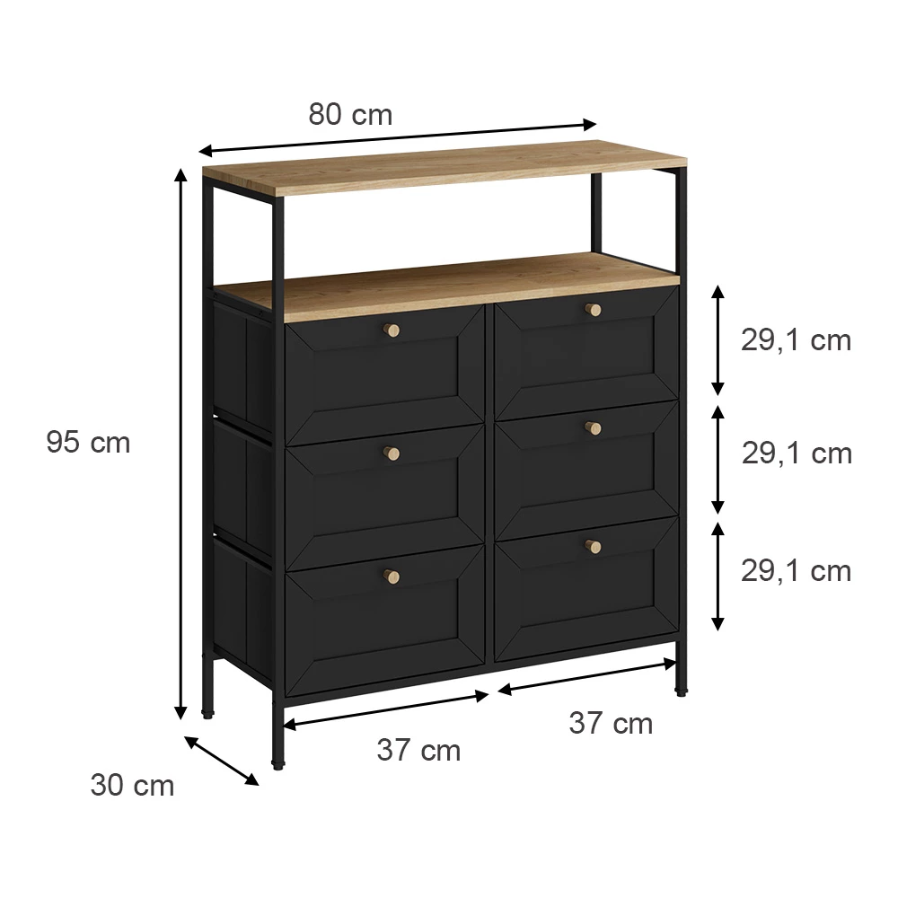 Vicco Beistelltisch Preto 80x95 cmmit 6 Schubladen, Belaro