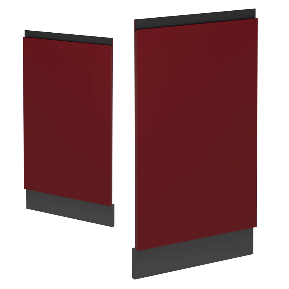 Façade de lave-vaisselle en Rouge sur fond blanc avec des éléments décoratifs