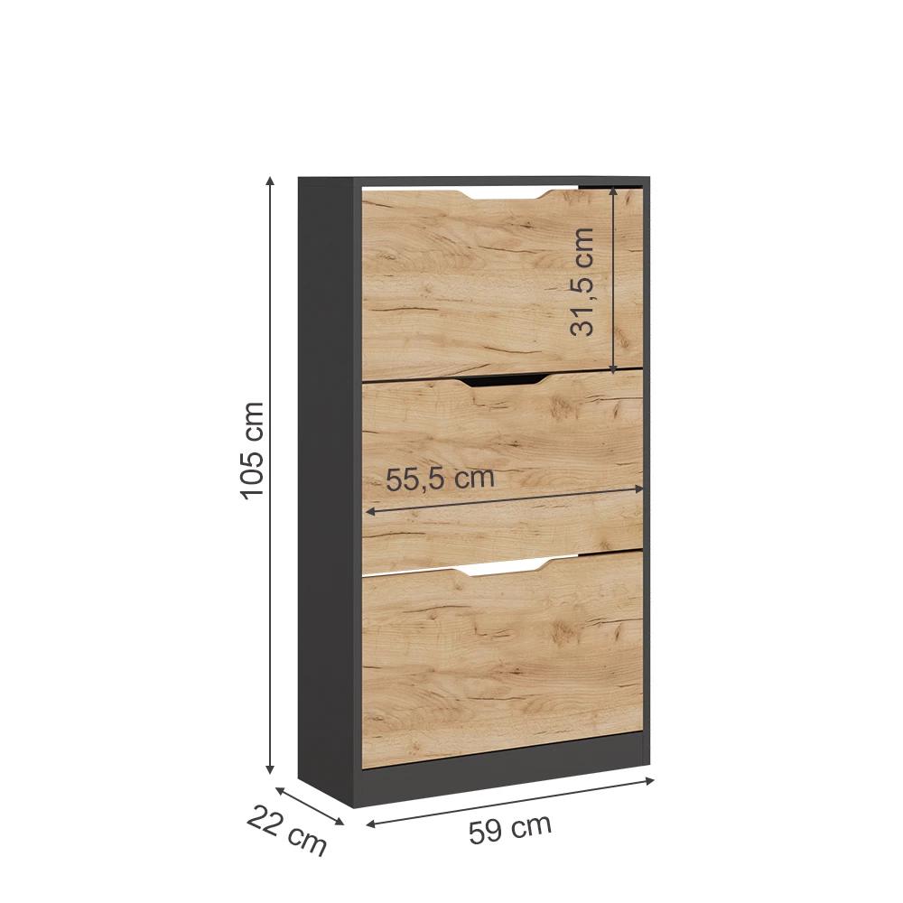 Vicco Antracit/gylden eg 22 x 105 cm med 3 rum, Luca