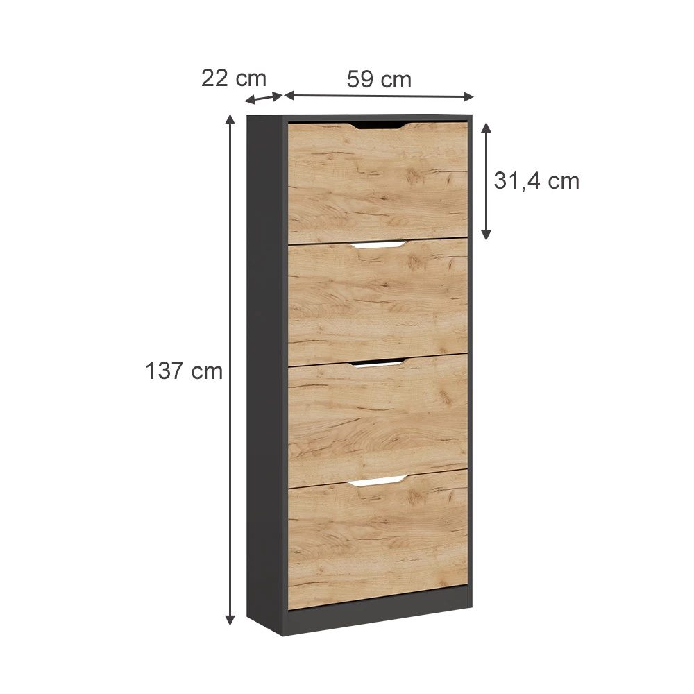 Vicco Antracit/gylden eg 59 x 137 cm med 4 rum, Luca
