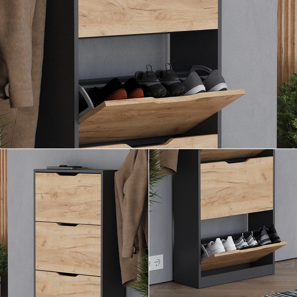 Vicco Antracit/gylden eg 59 x 137 cm med 4 rum, Luca