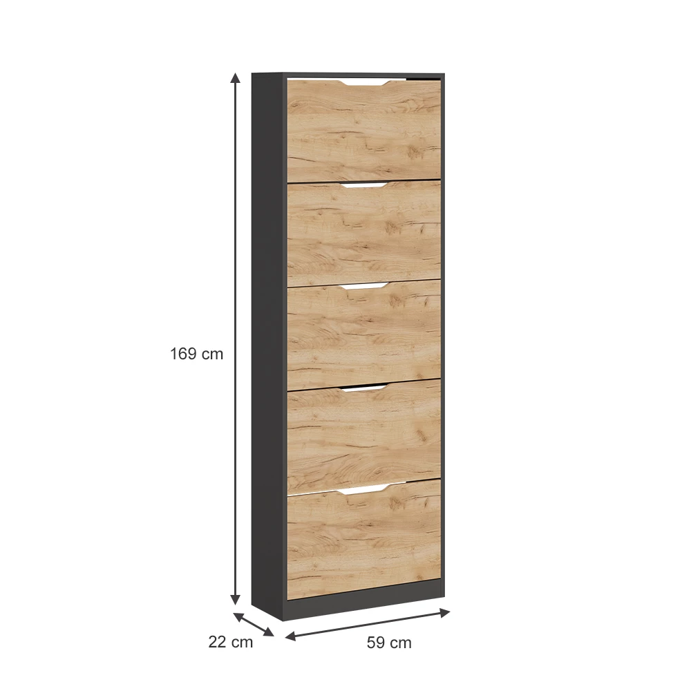 Vicco Skotipper Antracit/gylden eg 22 x 169 cm med 5 rum, Luca