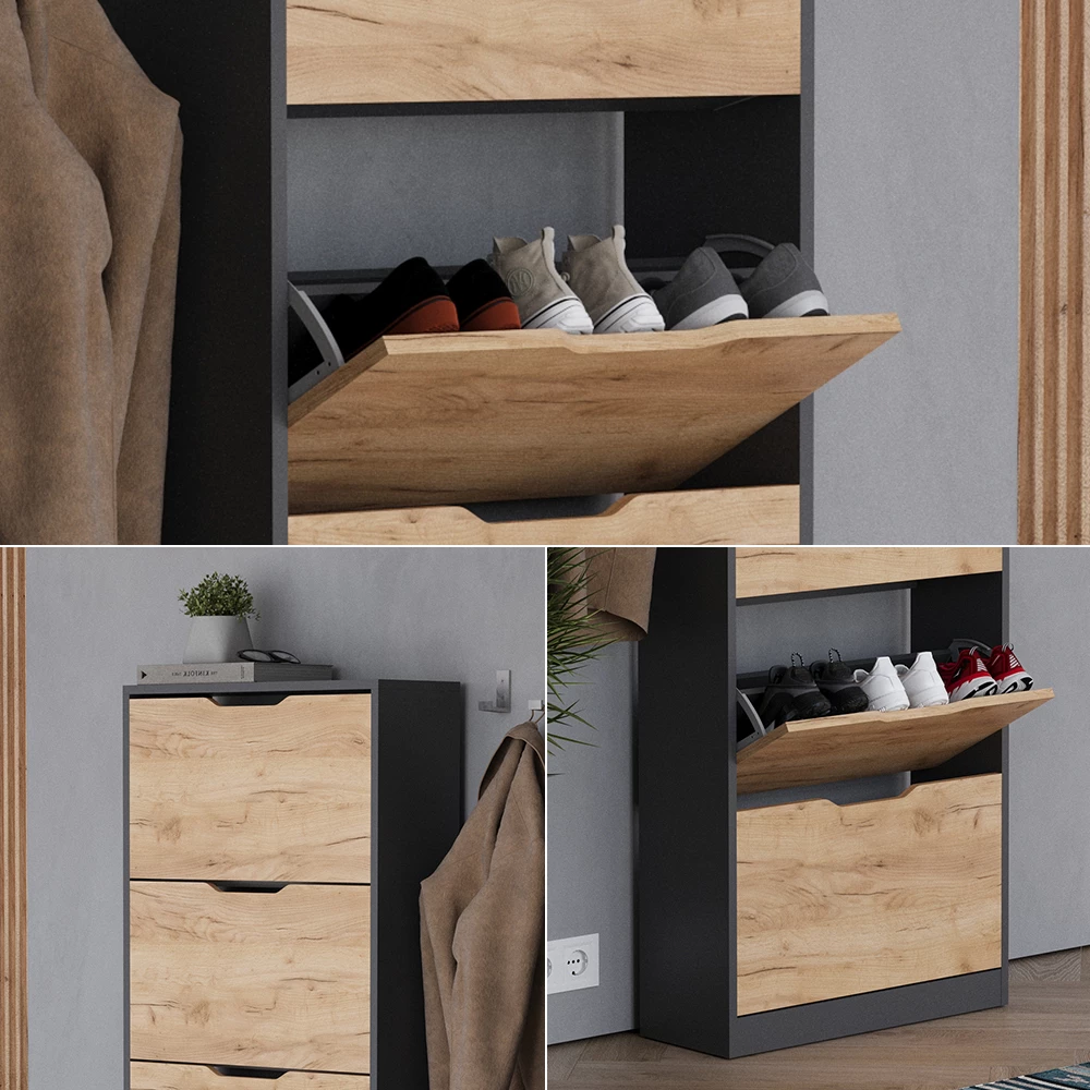 Vicco Skotipper Antracit/gylden eg 22 x 169 cm med 5 rum, Luca