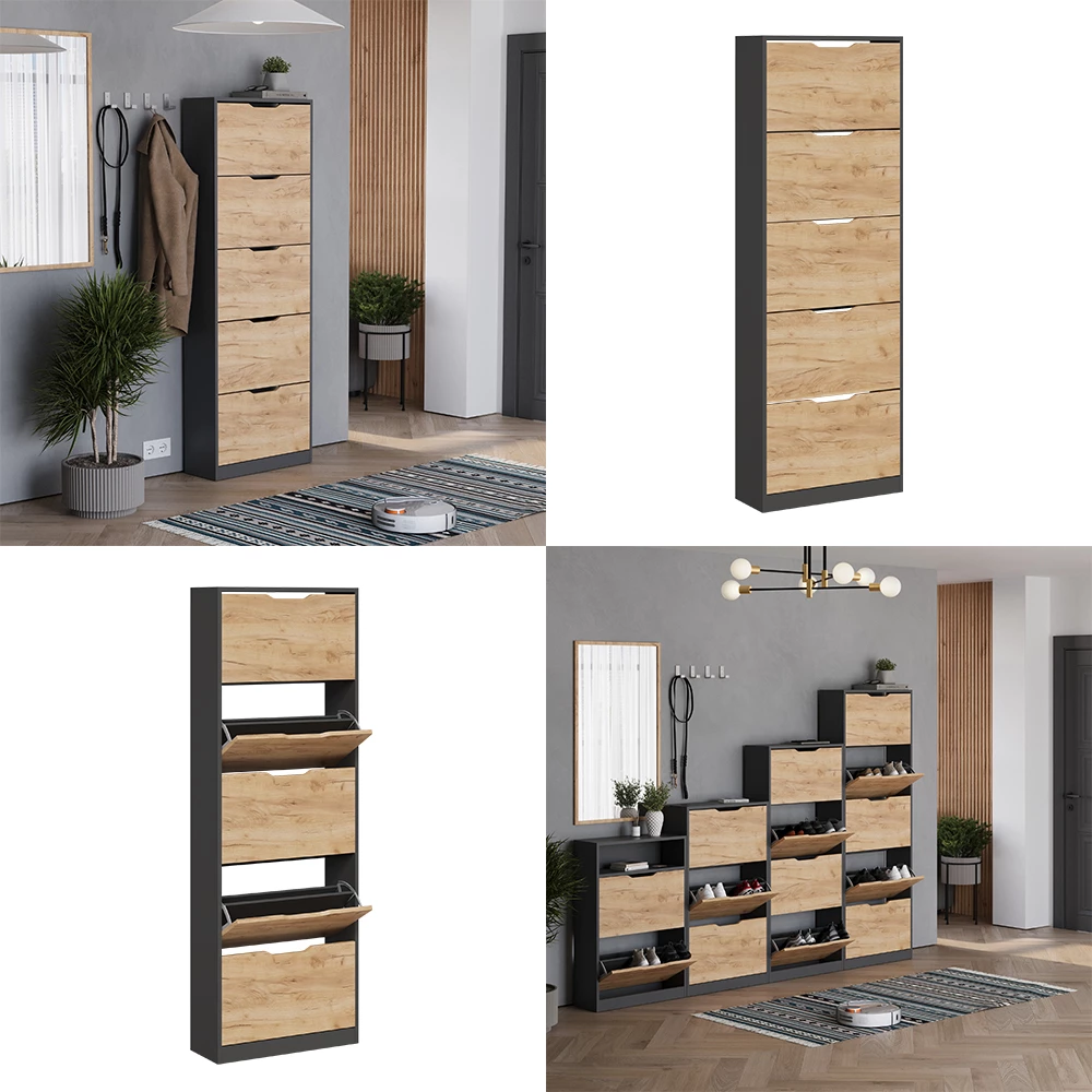 Vicco Skotipper Antracit/gylden eg 22 x 169 cm med 5 rum, Luca