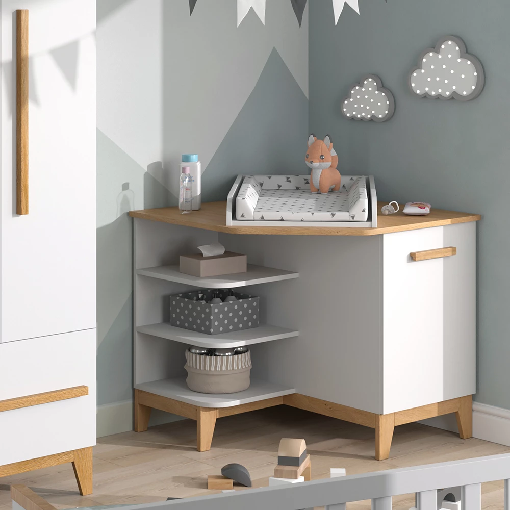 Vitalispa Luiertafel Wit/eiken 85 x 85.2 cm met deur, Malia