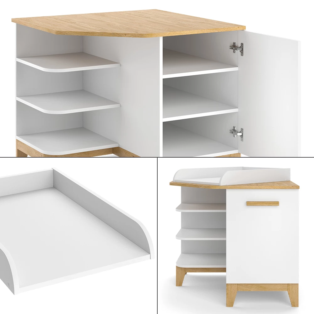 Vitalispa Luiertafel Wit/eiken 85 x 85.2 cm met deur, Malia