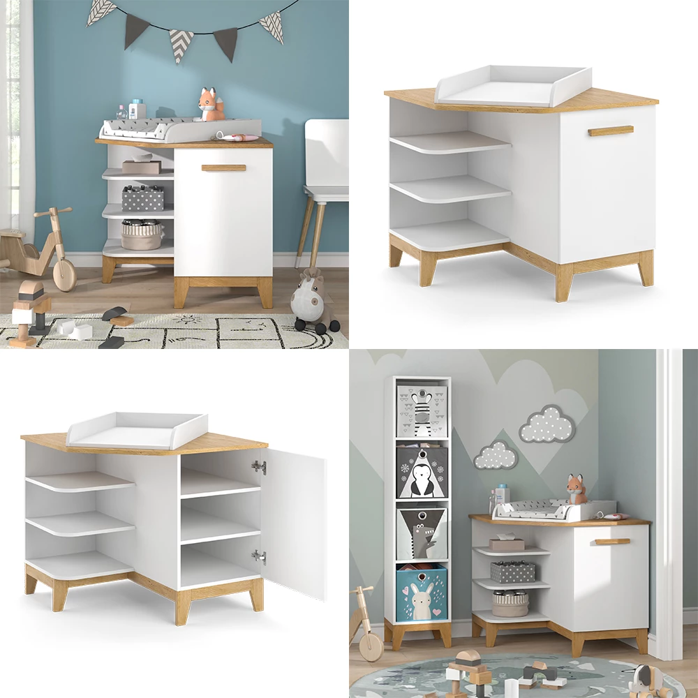 Vitalispa Luiertafel Wit/eiken 85 x 85.2 cm met deur, Malia