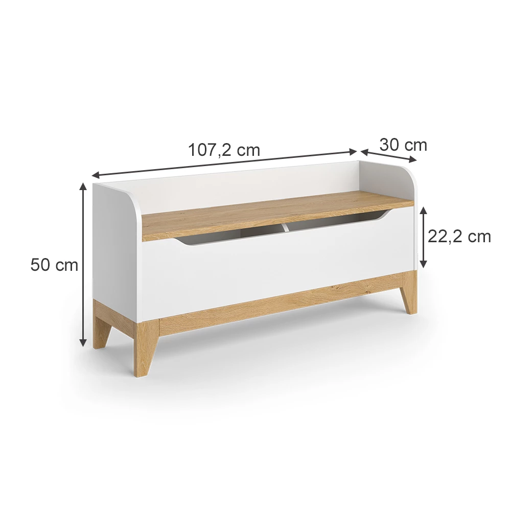 Vitalispa Spielzeugtruhe Weiß/Eiche 107.2 x 50 cm mit Sitzbank, Malia