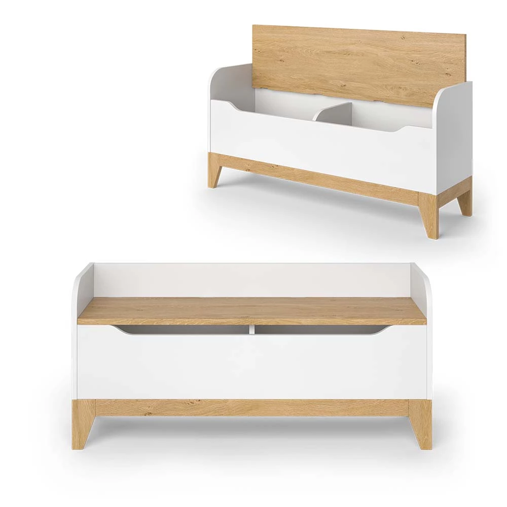 Vitalispa Spielzeugtruhe Weiß/Eiche 107.2 x 50 cm mit Sitzbank, Malia