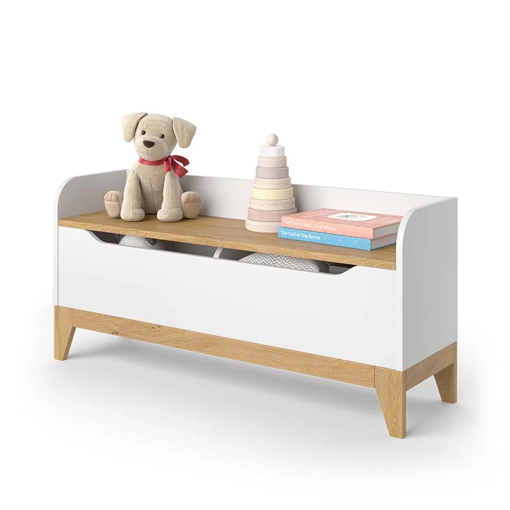 Vitalispa Spielzeugtruhe Weiß/Eiche 107.2 x 50 cm mit Sitzbank, Malia