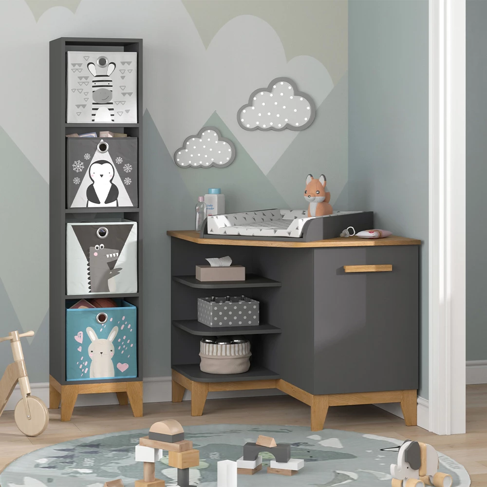 Vitalispa Luiertafel Grijs/eiken 85 x 85.2 cm met deur, Malia