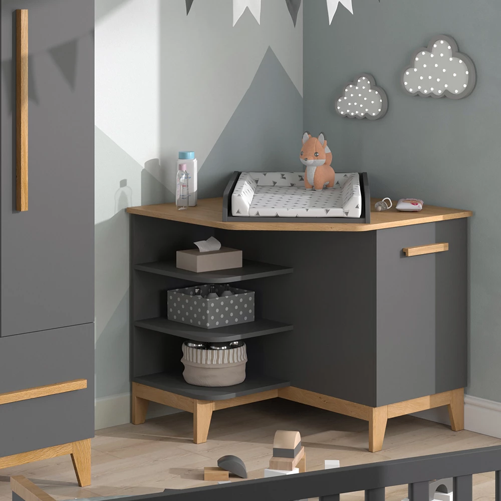 Vitalispa Luiertafel Grijs/eiken 85 x 85.2 cm met deur, Malia