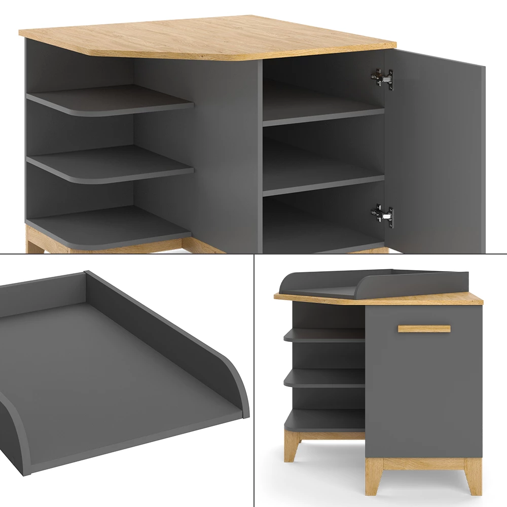 Vitalispa Luiertafel Grijs/eiken 85 x 85.2 cm met deur, Malia