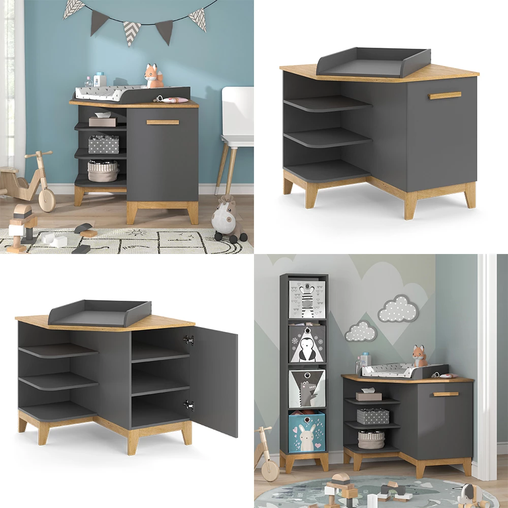 Vitalispa Luiertafel Grijs/eiken 85 x 85.2 cm met deur, Malia