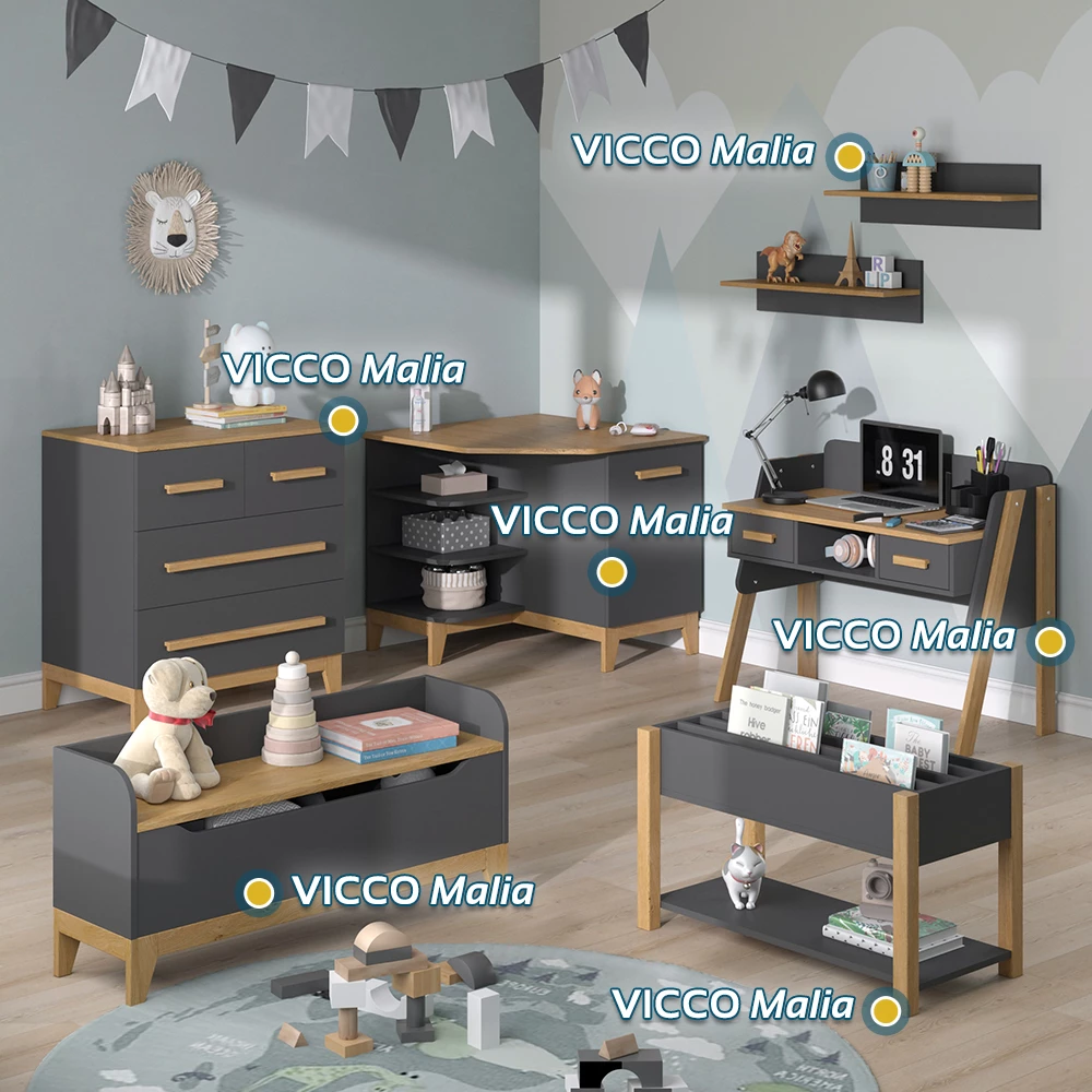 Vitalispa Luiertafel Grijs/eiken 85 x 85.2 cm met deur, Malia