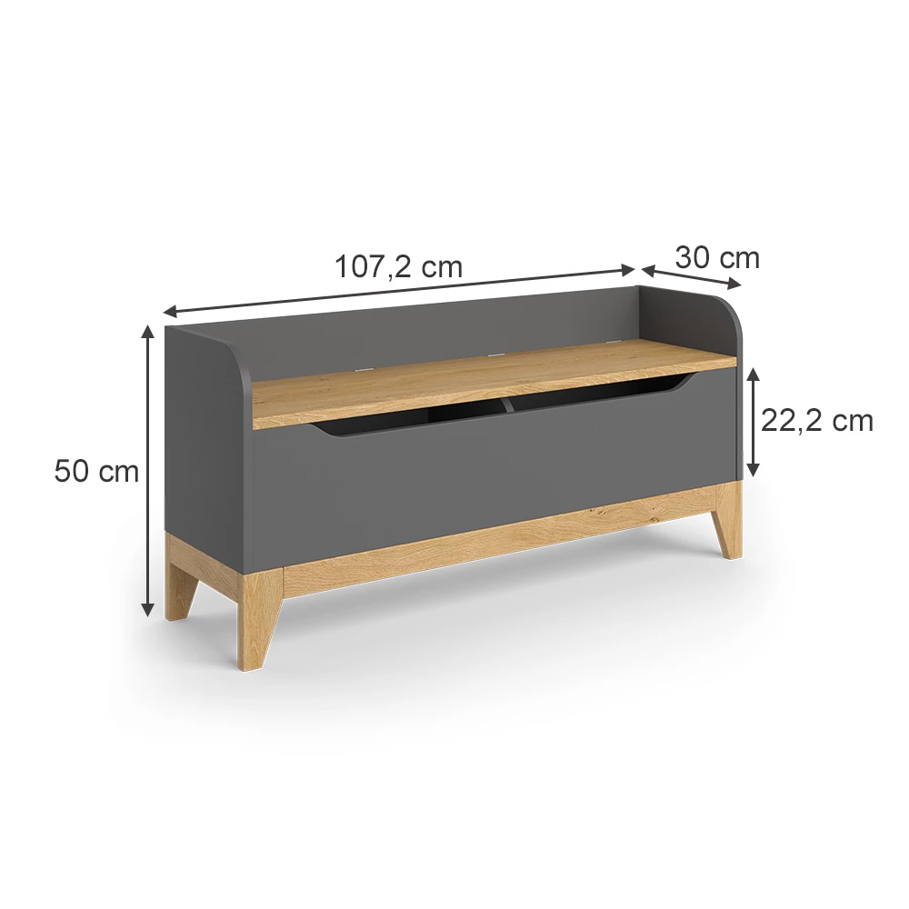 Vitalispa Spielzeugtruhe Grau/Eiche 107.2 x 50 cm mit Sitzbank, Malia