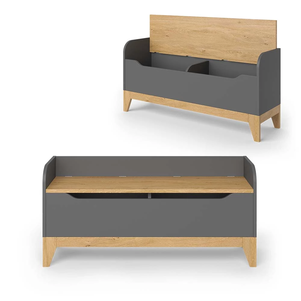 Vitalispa Spielzeugtruhe Grau/Eiche 107.2 x 50 cm mit Sitzbank, Malia
