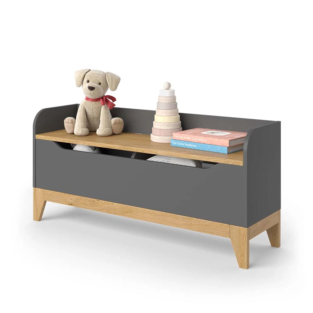 Vitalispa Spielzeugtruhe Grau/Eiche 107.2 x 50 cm mit Sitzbank, Malia