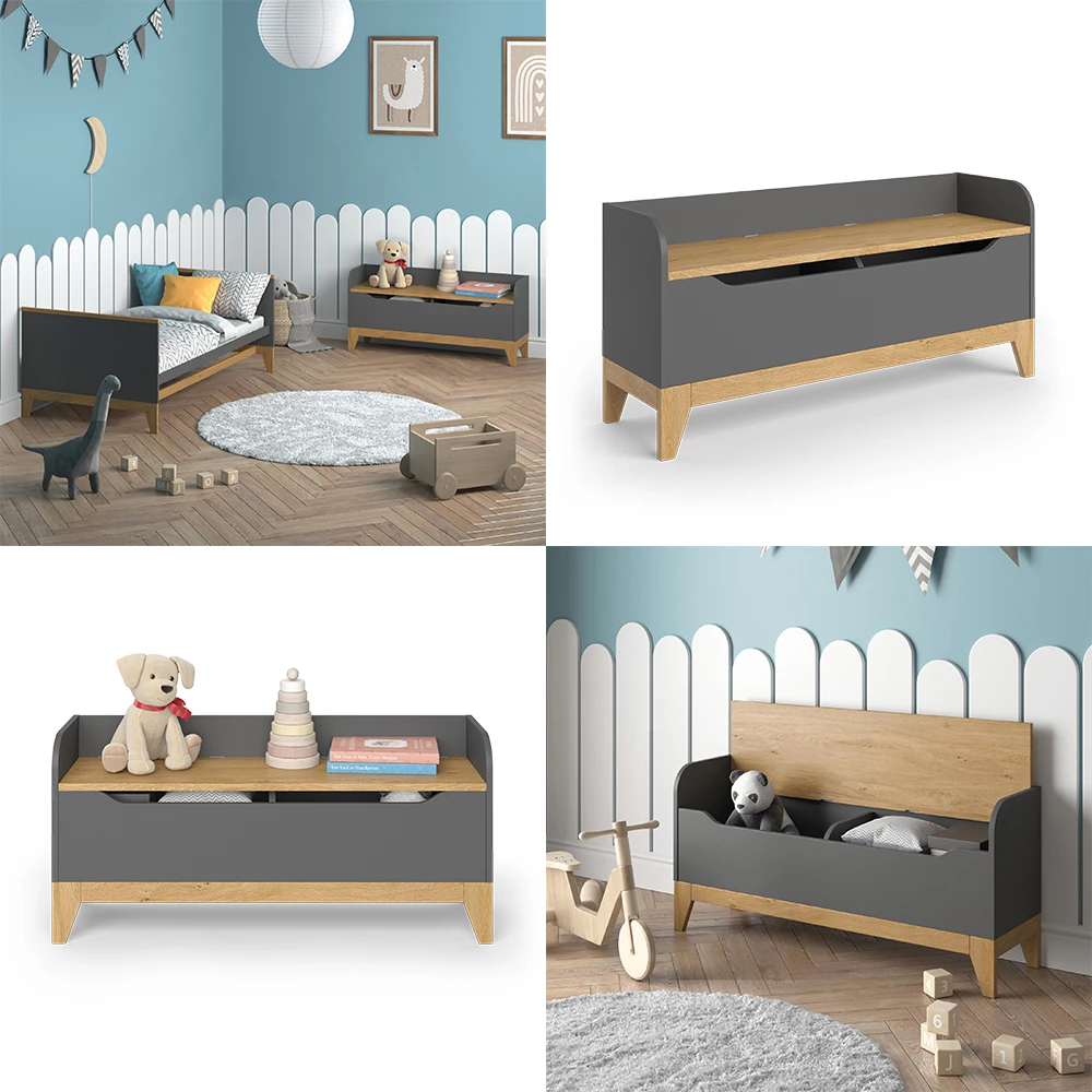 Vitalispa Spielzeugtruhe Grau/Eiche 107.2 x 50 cm mit Sitzbank, Malia