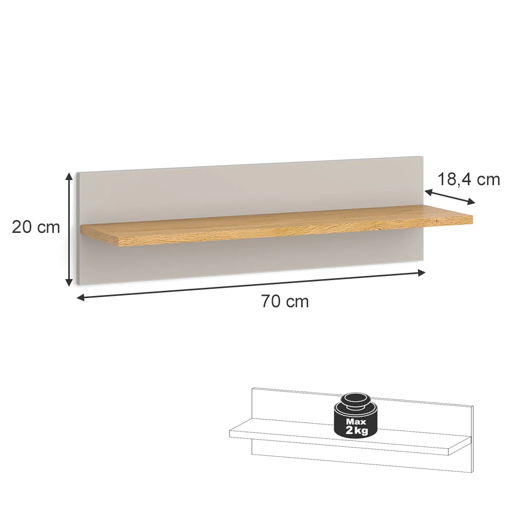 Vitalispa Étagère murale Chêne cachemire 70x20cm, Malia