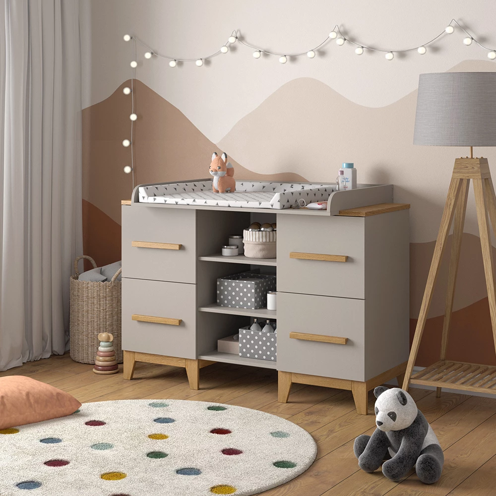 Vitalispa Wickelkommode Cashmere-Eiche 133 x 108 cm XL mit 4 Schubladen, Malia