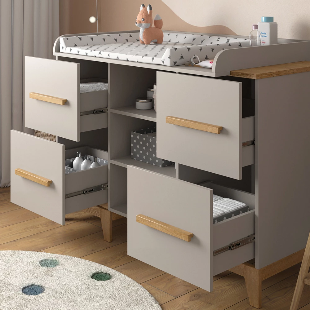 Vitalispa Wickelkommode Cashmere-Eiche 133 x 108 cm XL mit 4 Schubladen, Malia