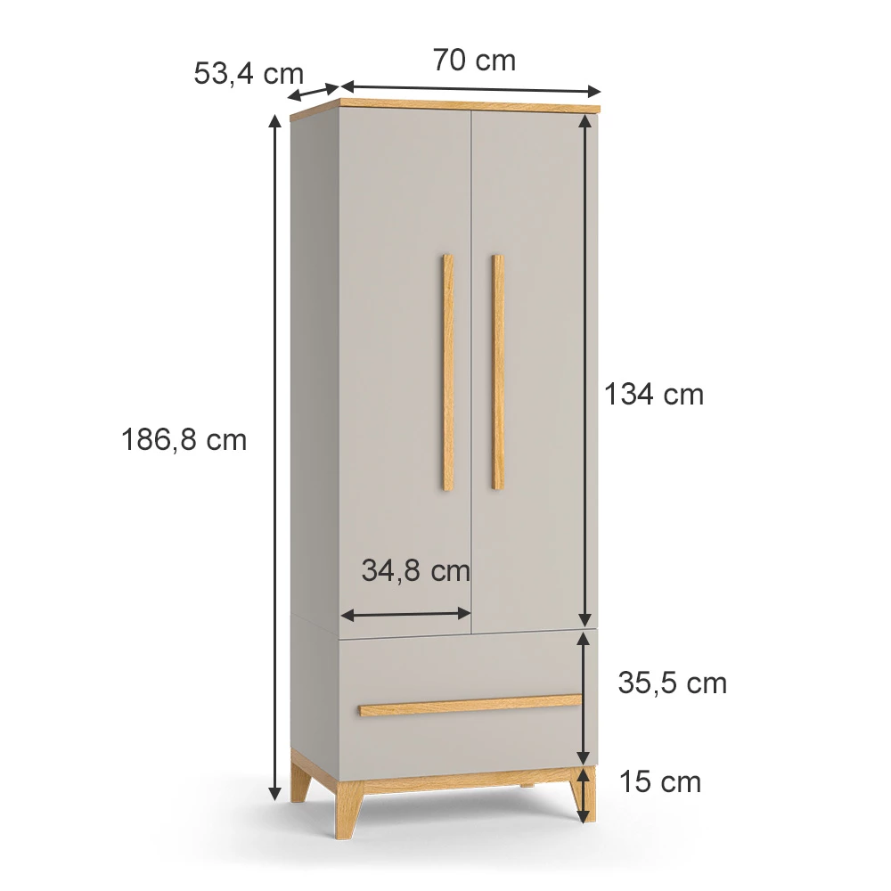 Vitalispa Kinderkleiderschrank Cashmere-Eiche 70 x 186.8 cm, Malia