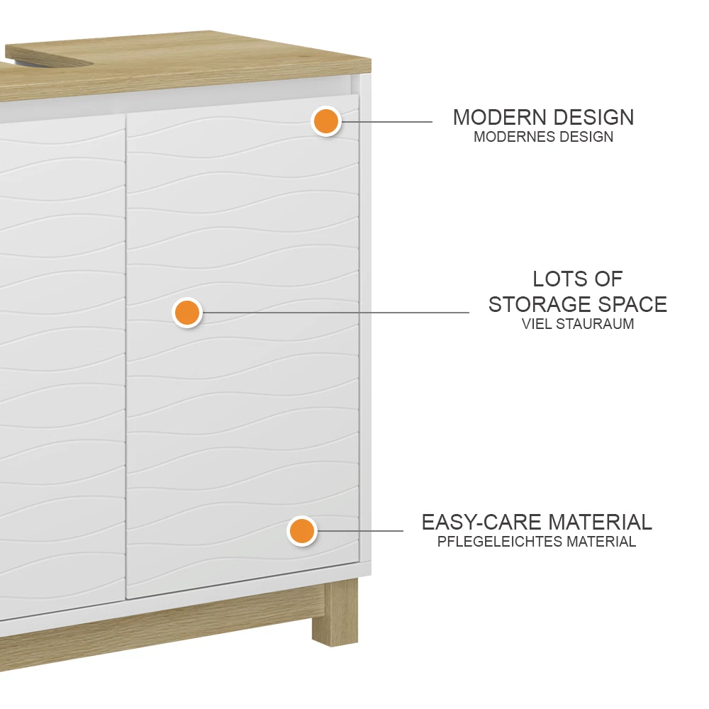 Vicco Waschbeckenunterschrank "Livia", Weiß, 60 x 60 cm mit 2 Türen
