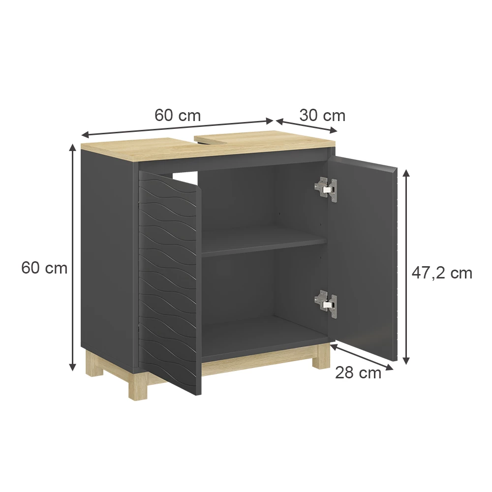Vicco Vanity enota za umivalnik "Livia", Antracit, 60 x 60 cm z 2 vrati