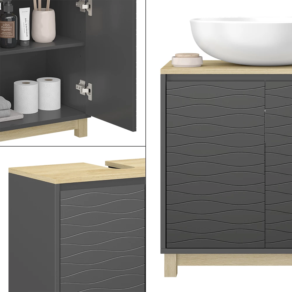 Vicco Waschbeckenunterschrank "Livia", Anthrazit, 60 x 60 cm mit 2 Türen