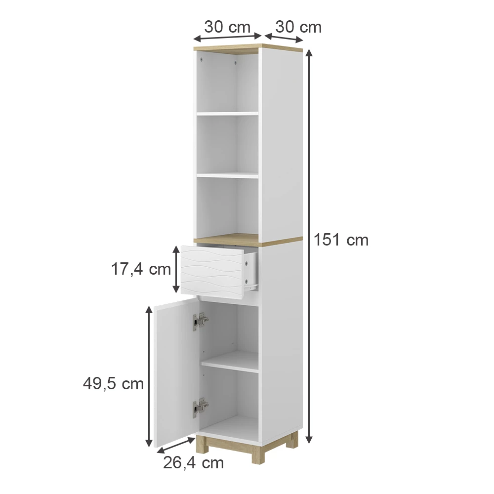 Vicco Mobili da bagno "Livia", Bianco, 30 x 151 cm con cassetti