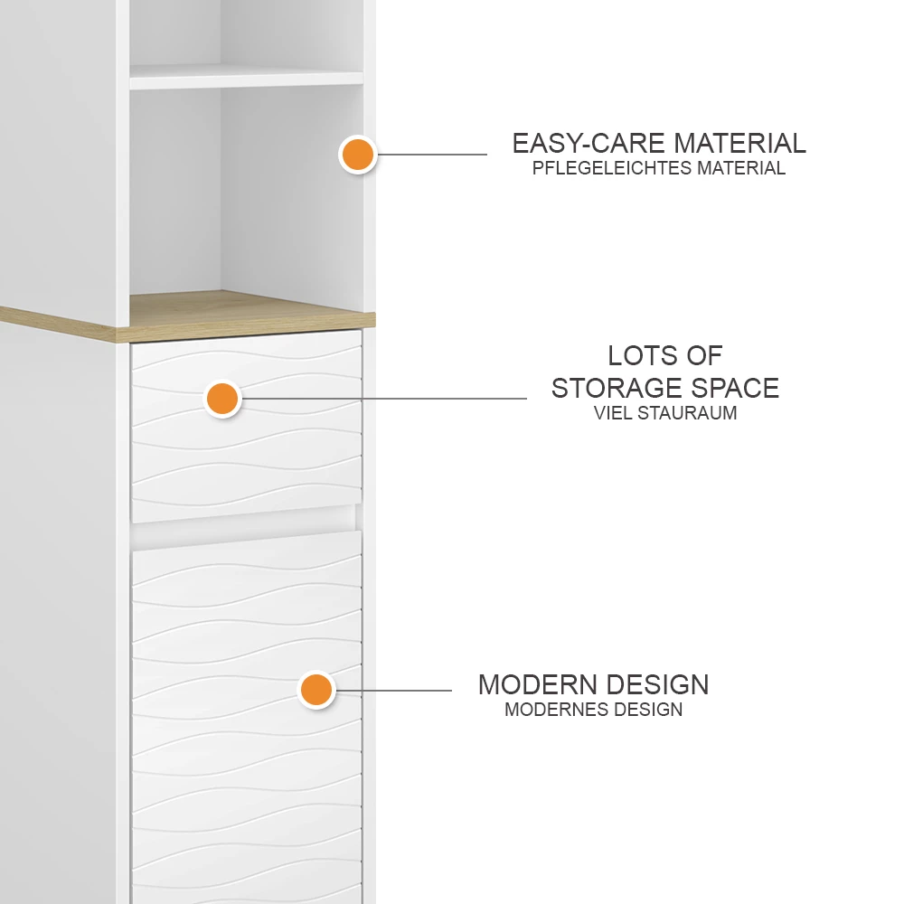 Vicco Mobili da bagno "Livia", Bianco, 30 x 151 cm con cassetti
