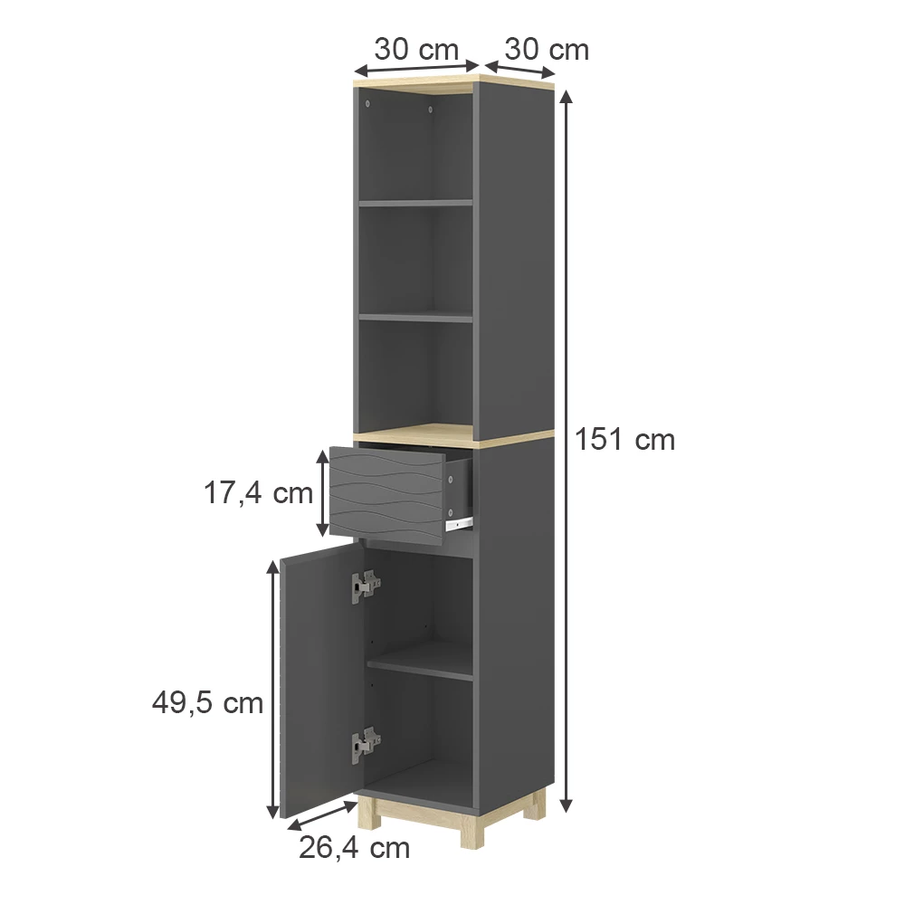 ViccoBadrumsmöbler"Livia",antracit ,30x151.5 cmmed låda