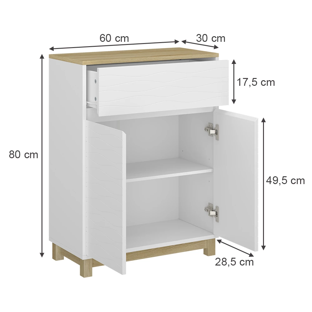 Vicco Mobile midi "Livia", Bianco, 60 x 80 cm con cassetto