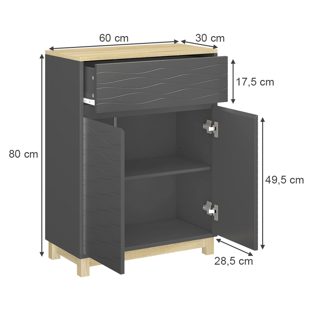 Vicco Midischrank "Livia", Anthrazit, 60 x 80 cm mit Schublade