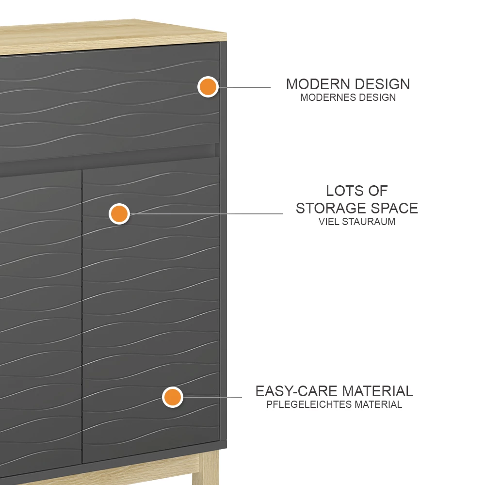 Vicco Midischrank "Livia", Anthrazit, 60 x 80 cm mit Schublade