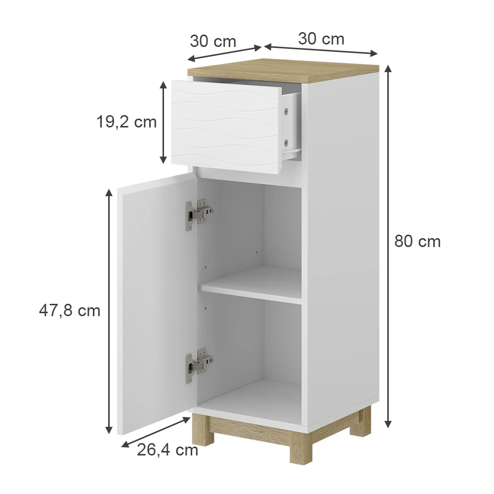 Vicco Mobile midi "Livia", Bianco, 30 x 80 cm con cassetto