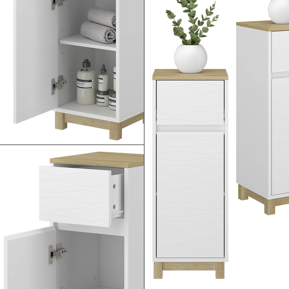Vicco Mobile midi "Livia", Bianco, 30 x 80 cm con cassetto