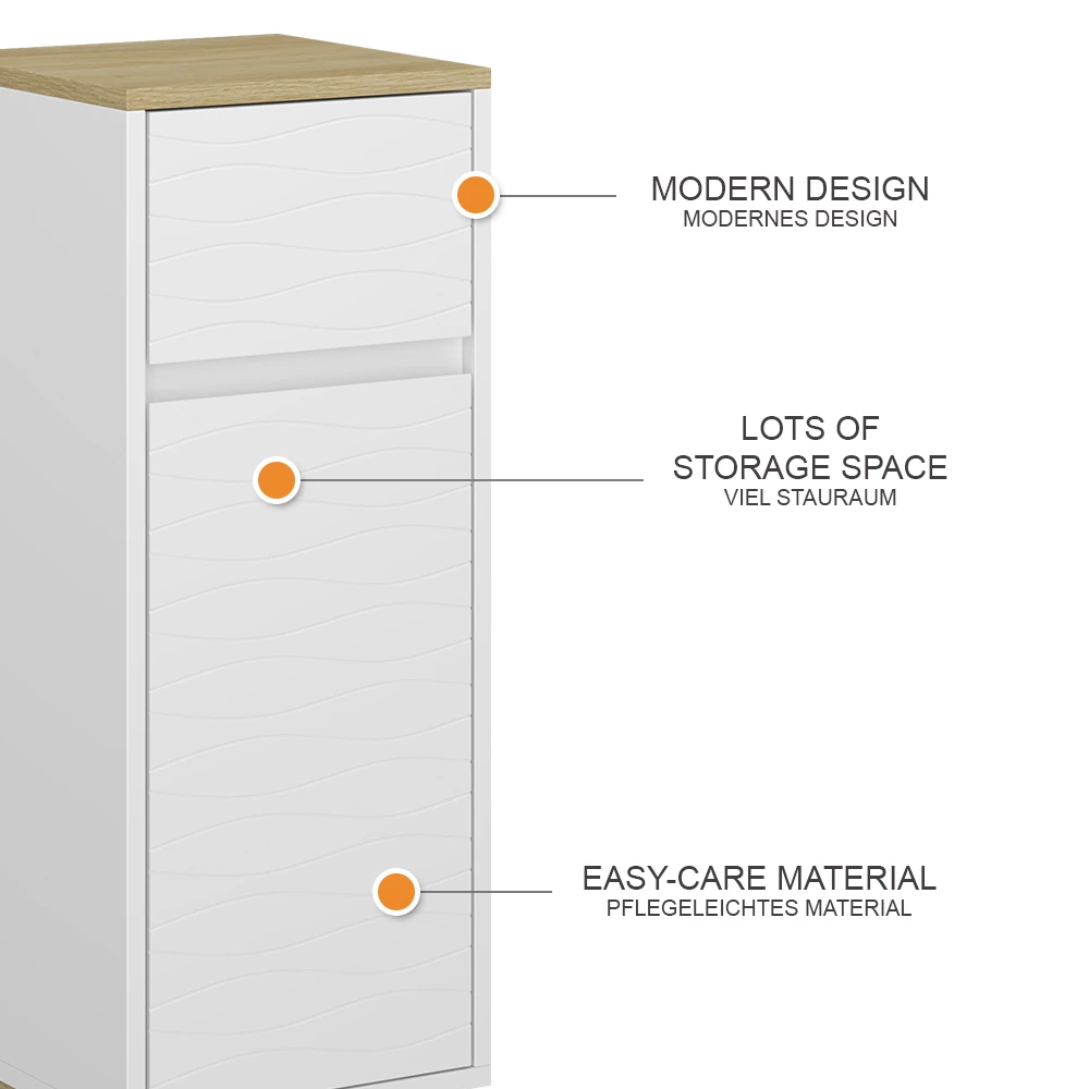 Vicco Mobile midi "Livia", Bianco, 30 x 80 cm con cassetto