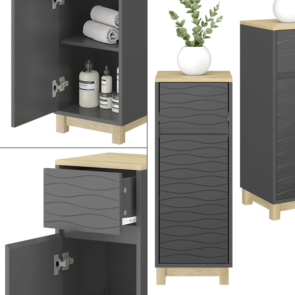 Vicco Midischrank "Livia", Anthrazit, 30 x 80 cm mit Schublade