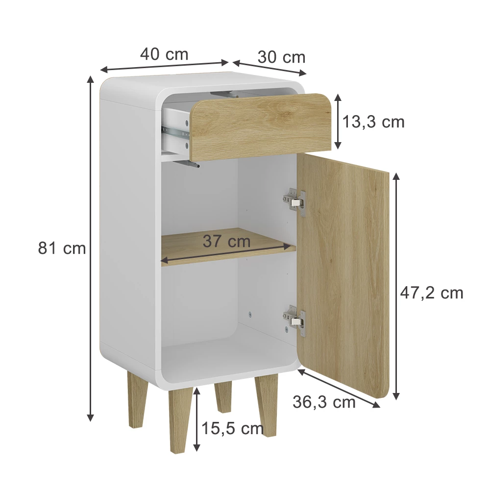 Vicco Mobile midi "Arla", Bianco/quercia, 40 x 81 cm
