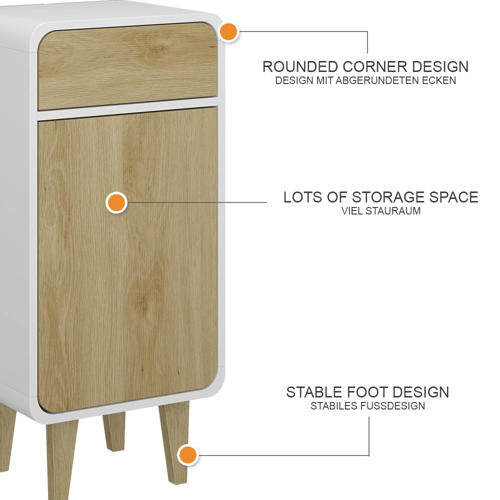 Vicco Midischrank "Arla", Weiß/Eiche, 40 x 81 cm